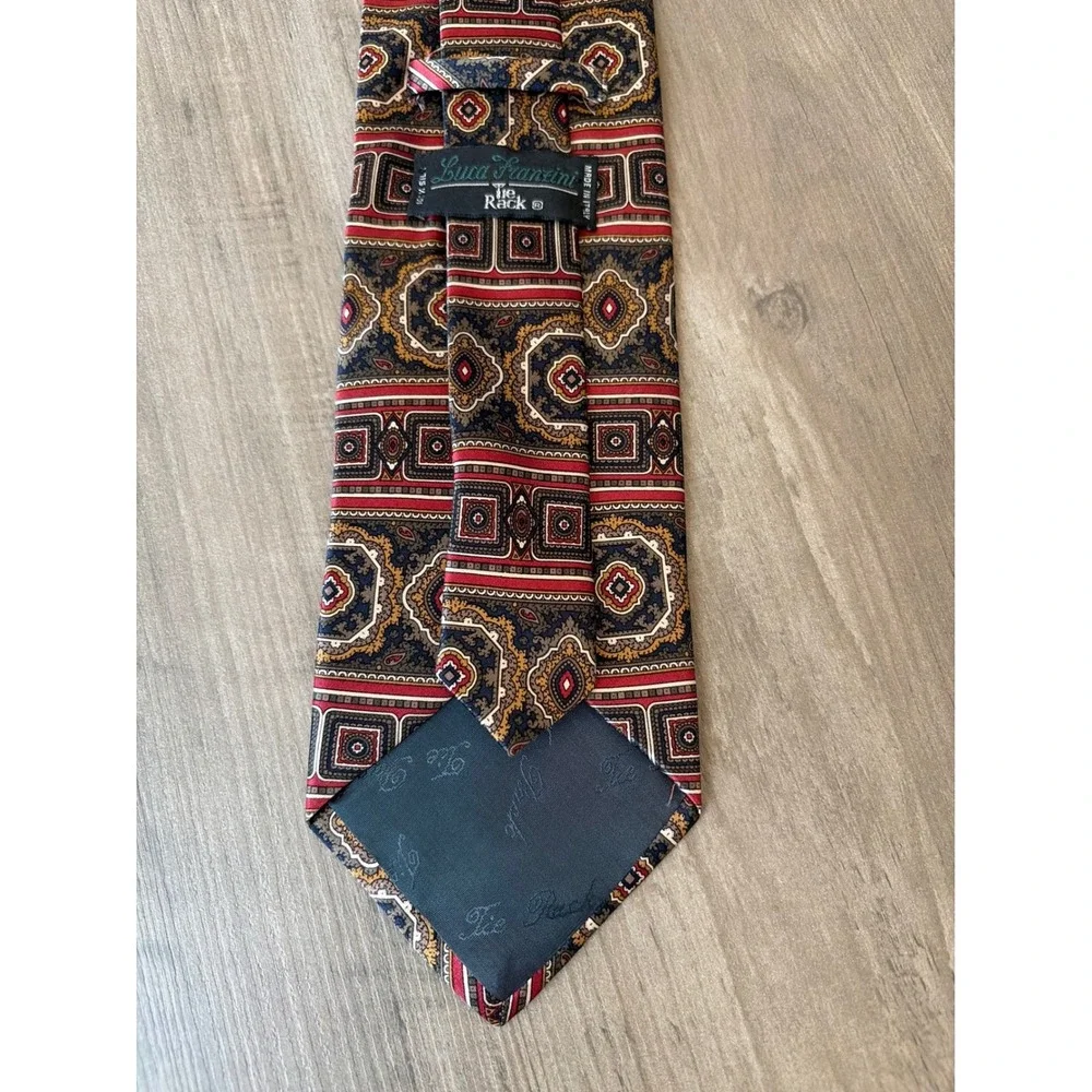 Luca Franzini The Rack Italy Silk Geometric Medallion Tie Navy Red Gold Classic